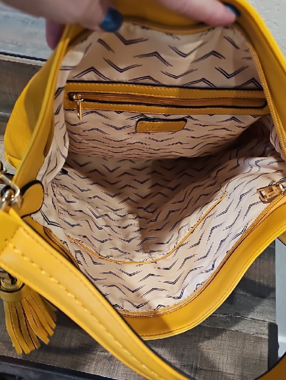 Moda Luxe Mustard Yellow Woven Tassel Shoulder Bag - Picture 4 of 4